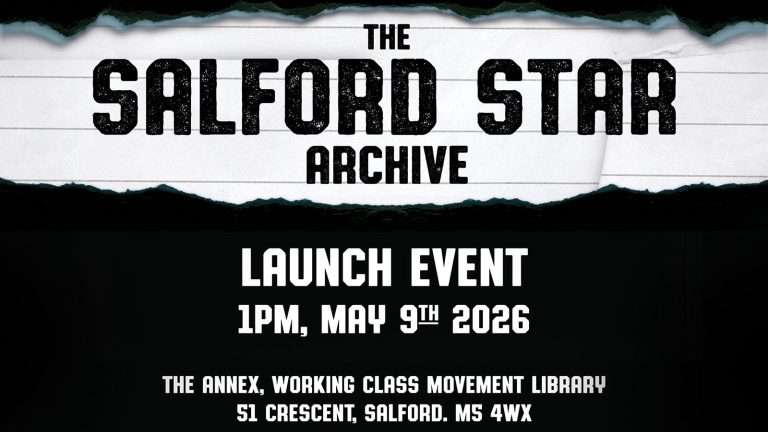 Promotional poster with a white star on a black background and the text 'The Salford Star Archive' and 'Launch Event'.