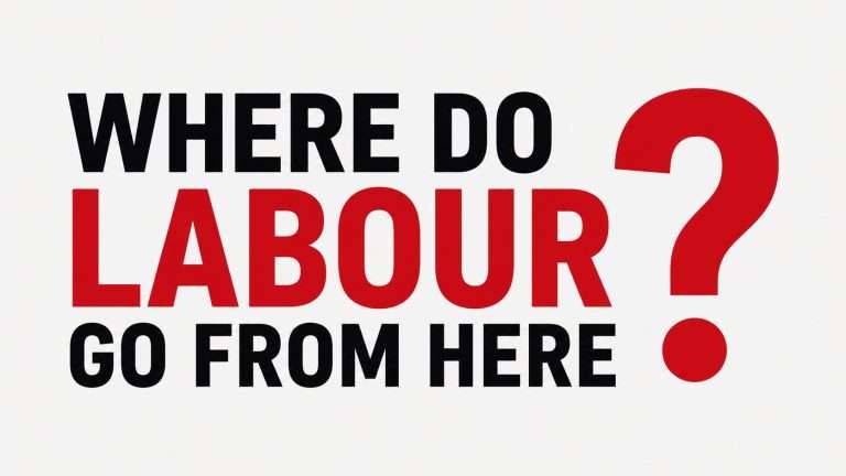 Bold poster asking, 'Where do Labour go from here?'